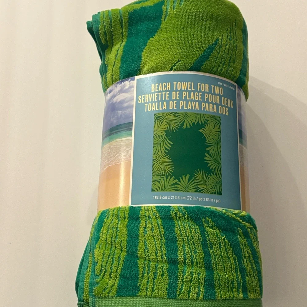Tropical Green Palm Leaf Beach Towel for Two